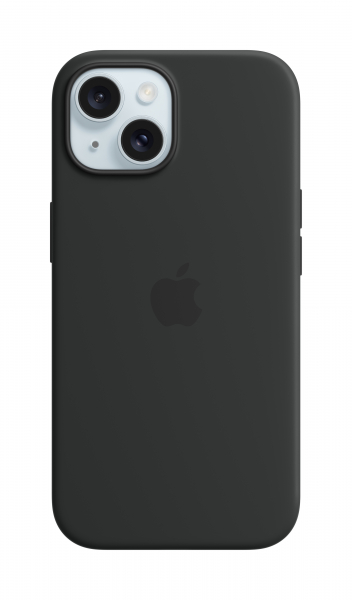 Apple Silikon Case iPhone 15 mit MagSafe (schwarz)