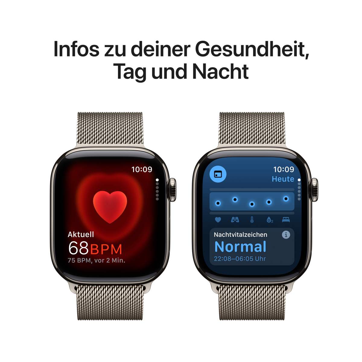 Apple Watch S10 Titan Natur Cellular 42mm Milanaise Armband natur